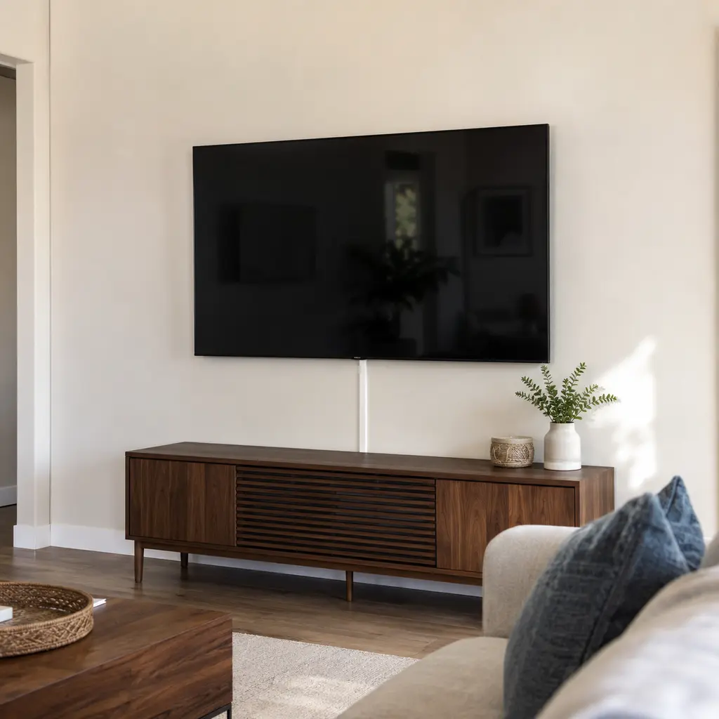 A finished wall-mounted television installation